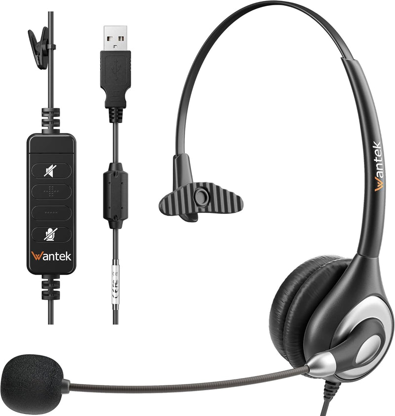 [AUSTRALIA] - Wantek USB Headset with Microphone for PC, Computer Headset with Noise Canceling Microphone with Mute for Home Office Online Skype Zoom Meetings 