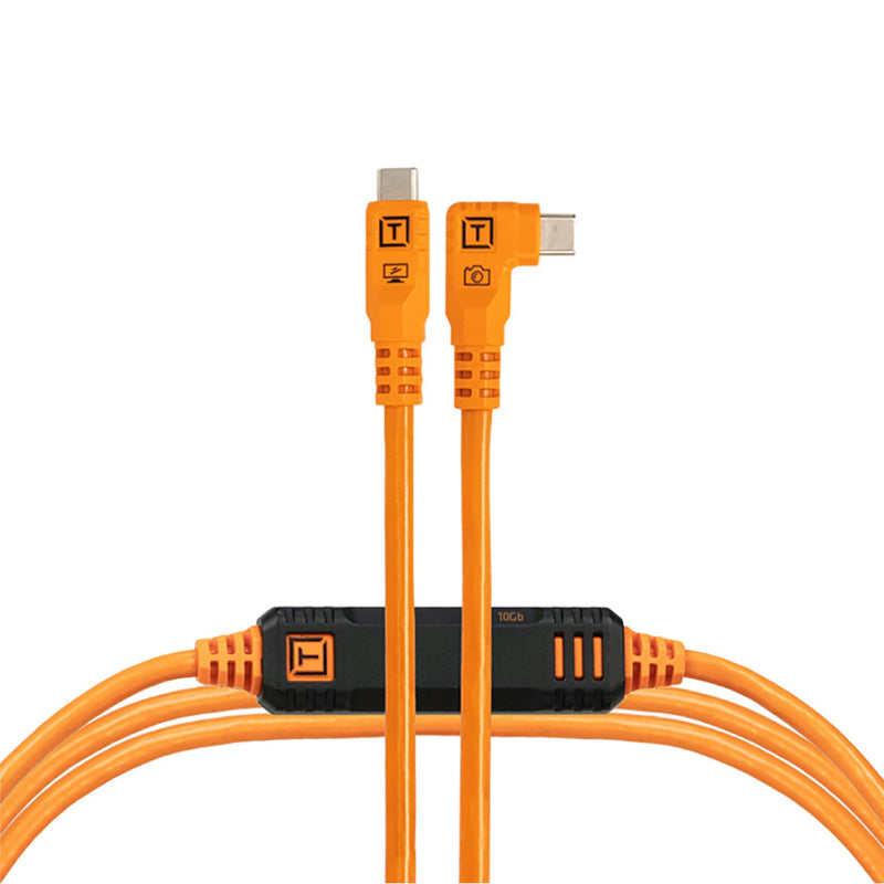 Tether Tools TetherPro Optima 10G USB-C Exclusive Data Transfer Cable | Straight to Right Angle Cable | TetherBoost Signal Technology | Immediate Camera Recognition 6' (1.8m) Orange