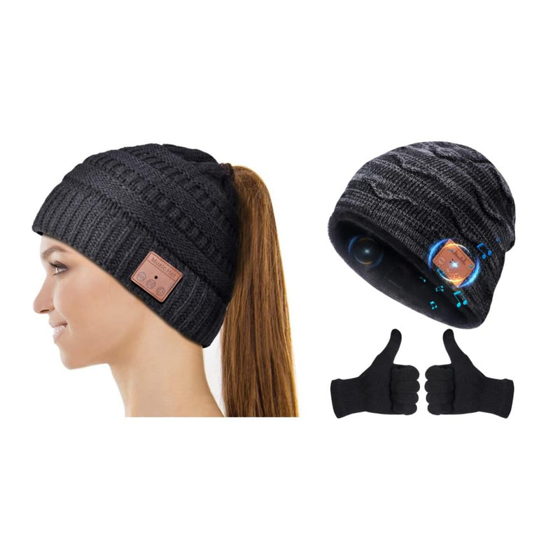 HIGHEVER Wireless Musical Bluetooth Cap Beanie with Speaker for Outdoor Winter Sport Tech Birthday Mens Gifts for Him/Teens/Boys/Girls Black