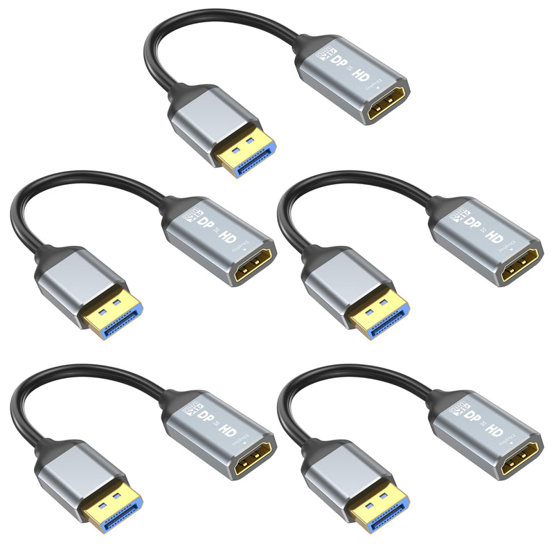 [AUSTRALIA] - DisplayPort to HDMI Adapter 5 Packs, Uni-Directional DP to HDMI Adapter, 4K Male Display Port to Female HDMI Converter for Dell HP Laptop Monitor Projector, Aluminum Alloy Shell, Gold-Plated 5 pack Grey 