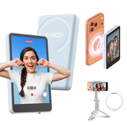 SYNCO XView Selfie Monitor Screen for iPhone 7-16 Series, 4K/60fps & P2P Private View Wireless, Magnetic Back Camera Monitor with 164ft Range for Makeup, GRWM, Travel Vlog,TikTok & YouTube(Blue) Blue