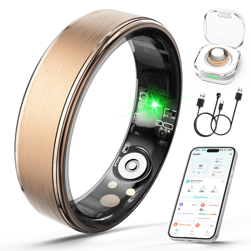 Smart Ring for Women and Men, Fitness Health Tracker Ring | Heart Rate/Sleep Tracker/Blood Oxygen/HRV/Stress/Calorie/Steps, IP68 Waterproof for iOS & Android, Free App (Rose Gold,10#)
