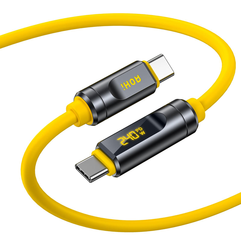 AOHI USB4 2.0 Cable with LED Digital Display 3.3ft, 240W PD3.1 Fast Charging, 80Gbps Data Transfer, Dual 8K Display, The Adonis USB C Cable for MacBook Pro/iPhone 17 Pro Max/Galaxy/SSD/Docking,Yellow 3.3 Feet