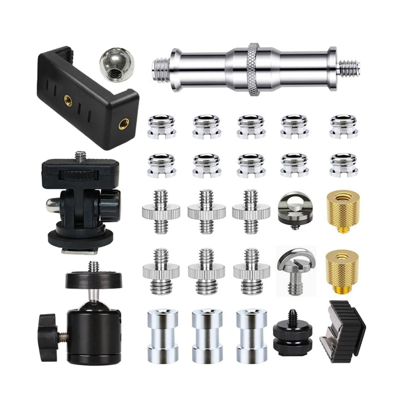 [AUSTRALIA] - 30Pack Camera Tripod Screw Mount Kit 1/4 to 3/8 Inch Adapter Threaded Converter 1/4" Swivel Ball Head and Hot Shoe E Clip for DSLR/Monopod/Flash Light/Quick Release Plate 