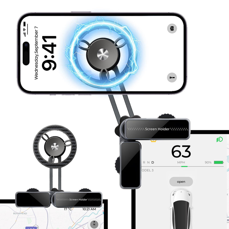 Phone Mount for Tesla, 360° Adjustable Universal Magnetic Car Phone Holders for Tesla Model Y/3/S/X/Cybertruck Screen for iPhone 17/16/15/14/13/12 Series