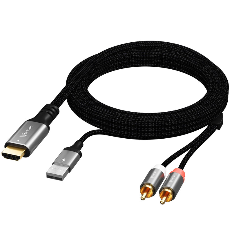 [AUSTRALIA] - HDMI ARC to 2 RCA Audio Extractor Converter Cable 8 FT for TV to Soundbar,USB Powered ARC/eARC to Dual L/R Stereo RCA Male Adapter Splitter,192KHz PCM for Sound System Speaker Amplifier,Plug & Play 8FT 
