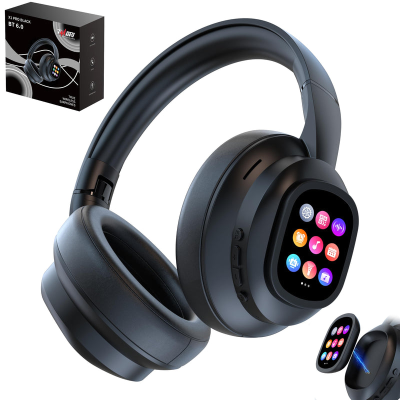 AI Smart Headphones with Detachable Screen - 115-Language Real-Time Translation, Hybrid ANC, Bluetooth 6.0, Built-in Flashlight & Photo Control for Travel, Business & Daily Use AI Wireless Headphone BLACK