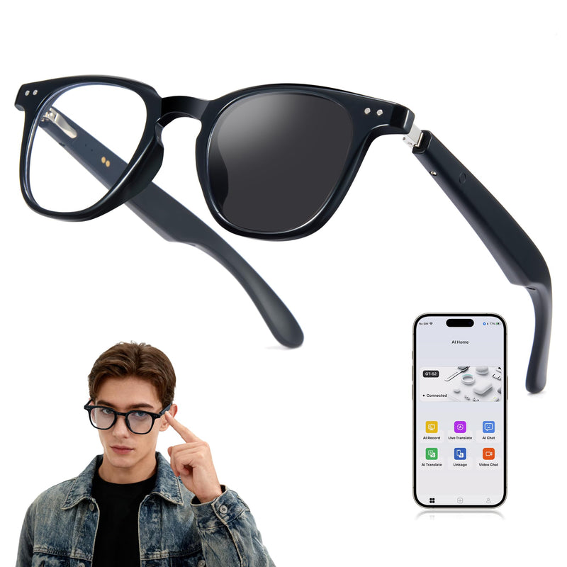 Cyxus AI Smart Photochromic Glasses, Meeting Transcription & Summaries 144 Language Translator 11h Playtime Voice Control HD Calls Business Travel AI8324 Black Frame-Photochromic Lens-Translation, Meeting Transcription & Summaries
