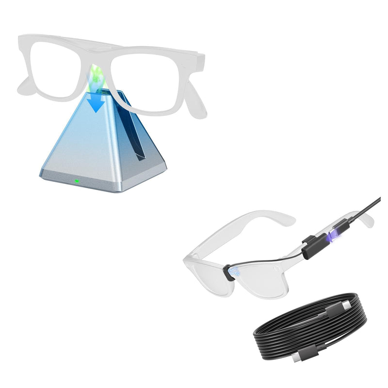 Smart Glasses Charging Dock & Cable Kit for Ray-Ban/Oakley Meta – Stable LED Charging Stand + Always-On Short Cord & Bonus USB-C Cable with Smart Chip – Works with Wayfarer, Headliner, Skyler, HSTN