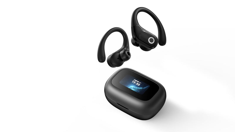 jaddsa Wireless Earbuds, ENC Noise Cancelling Sport Ear Buds with Multifunctional Touch Screen, Bluetooth 5.4 Headphones, Bass Stereo Sound, 5 EQ Over-Ear Earbuds for Sports/Workout/Gym-Black
