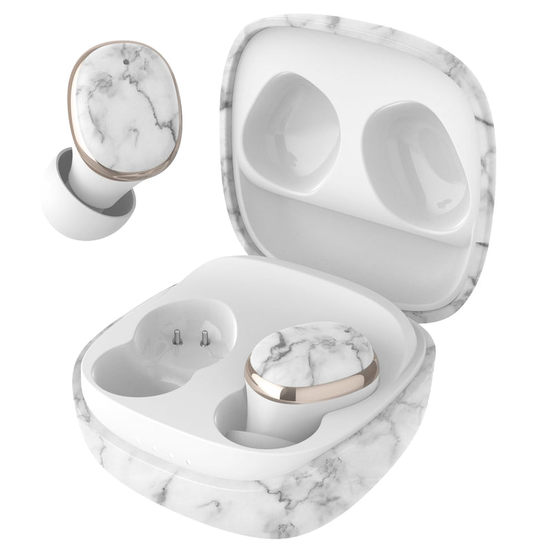 Groovz Go Essential True Wireless Earbuds with Charging Case - Up to 26 Hrs Battery Life - Designed & Engineered in the USA - Sweat-Resistant Bluetooth Earbuds with Built-in Microphone (White Marble) White Marble