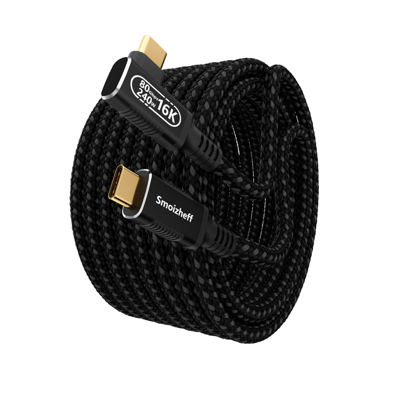 10ft/3m USB5 Cable with 90 Degree Right Angle,for Thunderbolt 5/4,Nylon Braided USB C Cable,80Gbps Data Transfer, Coaxial Structure for 8K@120Hz/16K@60Hz Video,240W Fast Charging Cord 10ft/3m