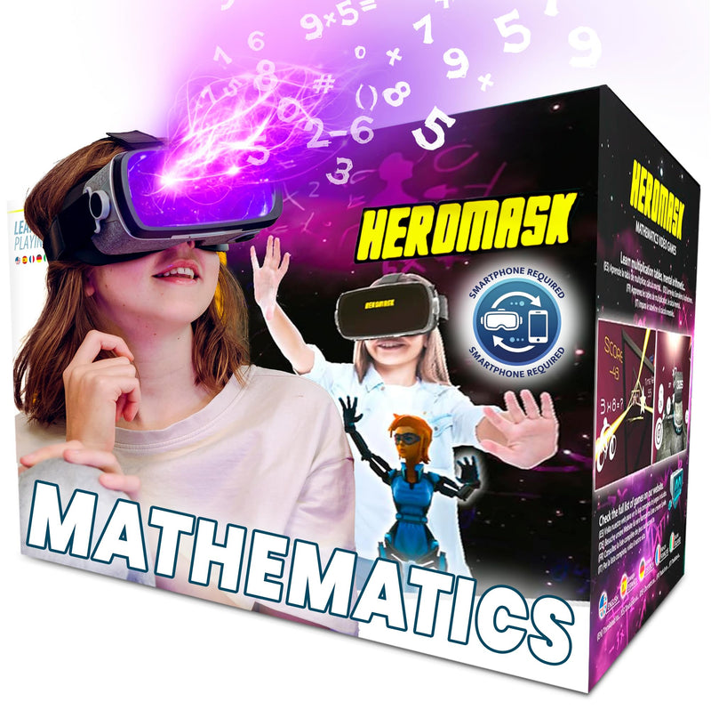 Heromask Educational VR Headset for Kids 5-12, Math Games, Phone Powered | Uses your own iPhone or Android. Times tables, addition and division games built with teachers. Birthday or school gift. Mathematics