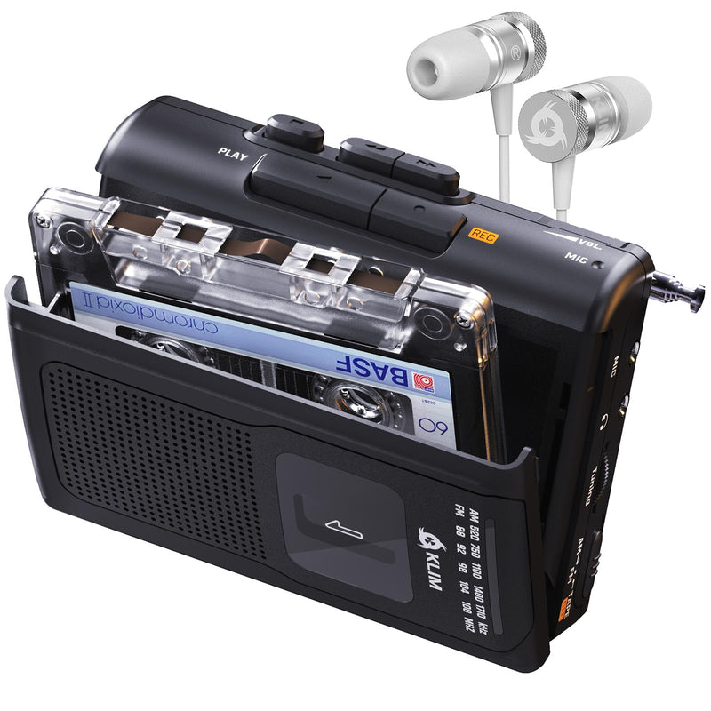 [AUSTRALIA] - KLIM K8 Cassette Tape Player Portable with Fusion Headphones - Cassette Recorder - NEW Version - AM/FM - Built-in Microphone & Speaker - Headphone Jack & Earphones - Black 
