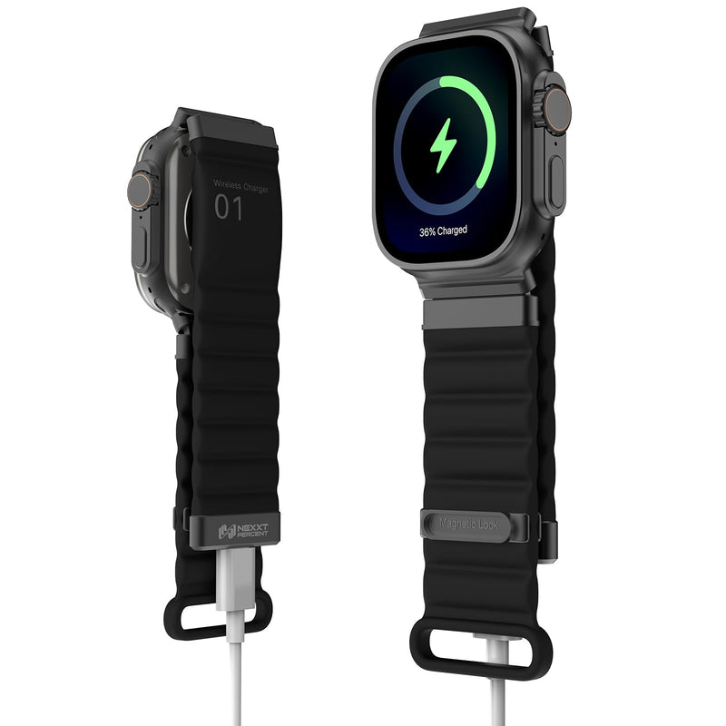 Energy Link Compatible with Apple Watch Band 42mm 44mm 45mm 49mm for Women Man, Band Charging, Silicone material, Outdoor Waterproof Black+Black metallic 44mm-49mm L(150mm-210mm)