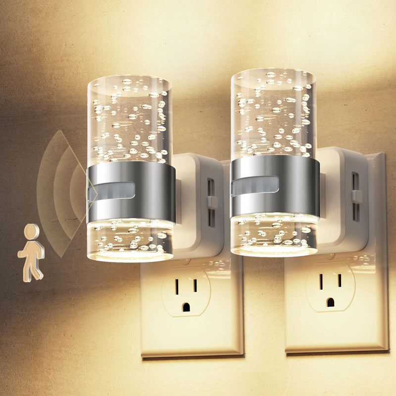 [AUSTRALIA] - L LOHAS LED Motion Sensor Night Light,Dimmable Night Lights Plug into Wall, 2 Pack 3000K Night-Lights with 0-100 LM Adjustable, Acrylic Bubble Plug in Nightlight for Bathroom Hallway Nursery Sliver-motion sensor 