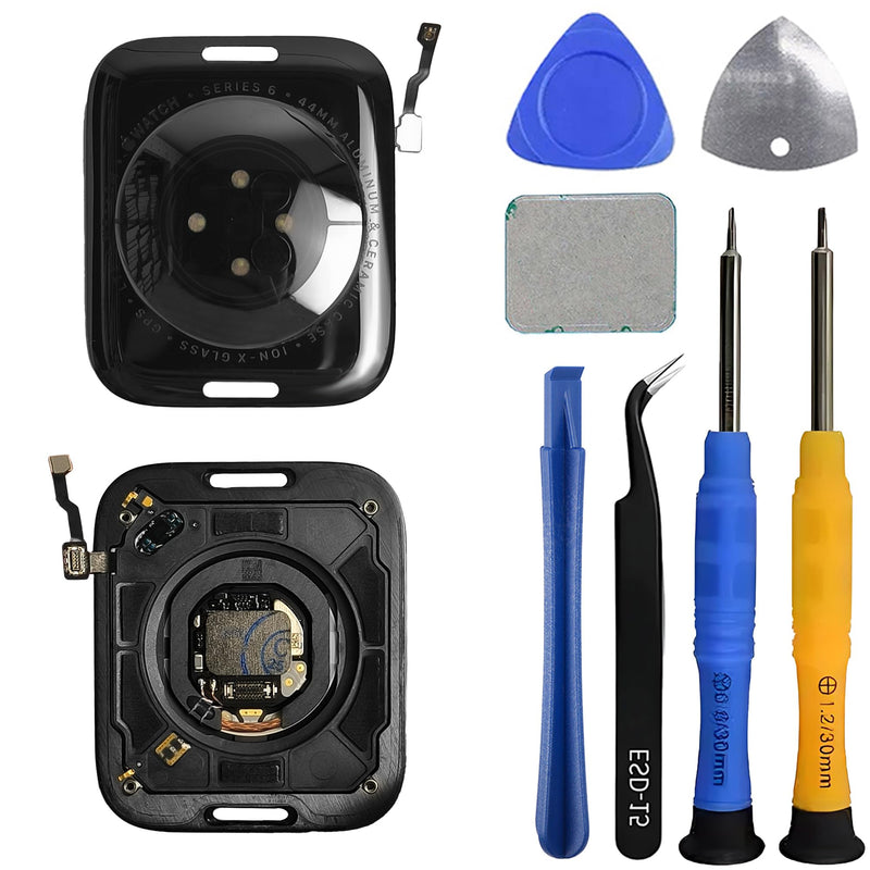 New Back Cover Glass Heart Rate Part Connector Con NFC Compatible with Apple Watch Series S6 44mm(Only for Cellular) with Upgraded Repair Tools Kit