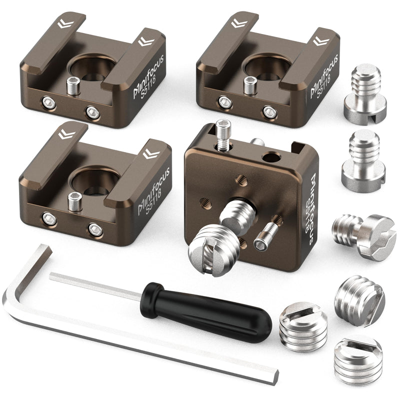 MINIFOCUS Cold Shoe Mount(4 Pcs), 1/4"-20 Screw with Locating Pins Compatible for ARRI Standard Mounting Points, with 3/8"-16 Adapter for Camera Cage Flash LED Monitor Microphone Sienna 4 PCS