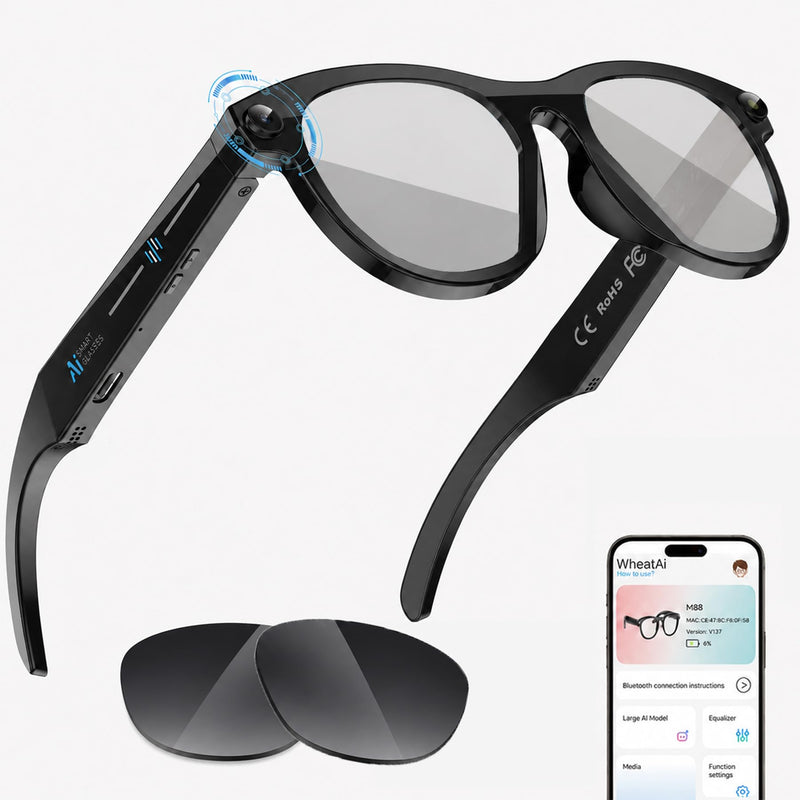 AI Smart Glasses with Camera, 2K Video, Translation, Object Recognize