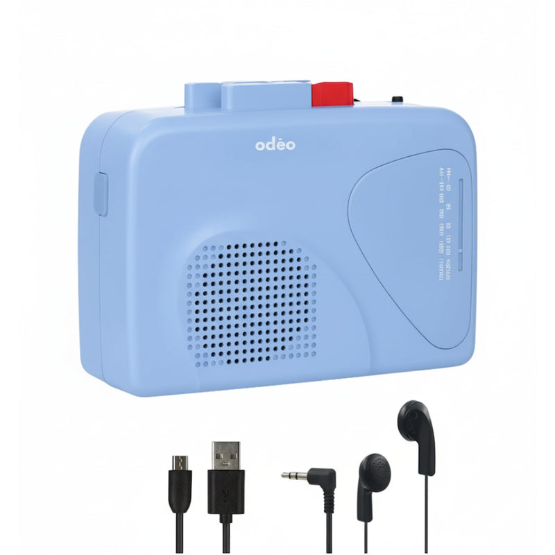Cassette Tape Player | Portable Battery Operated | Radios Portable AM FM with Built-in Speaker, Tape Voice Recorder, VAS, Aux In Port | Includes Wired Earbuds for Music and Travel BLUE