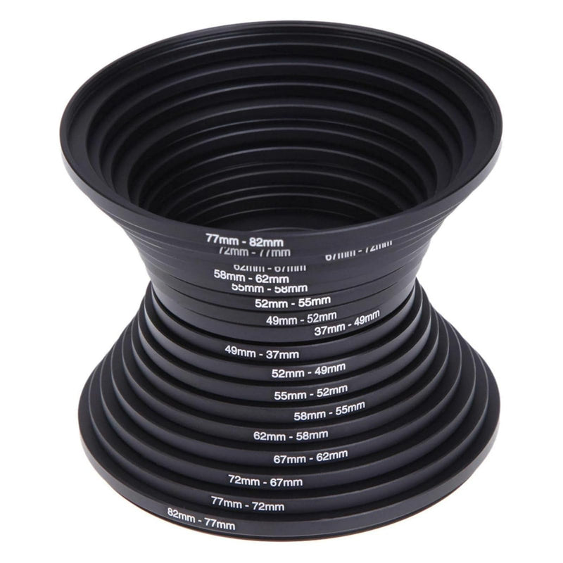 [AUSTRALIA] - Step Up Rings 18Pcs Metal Filter Ring Adapter Set - 9pcs Step Up + 9pcs Step Down Rings (37-82mm), Compatible with Digital SLR Cameras 