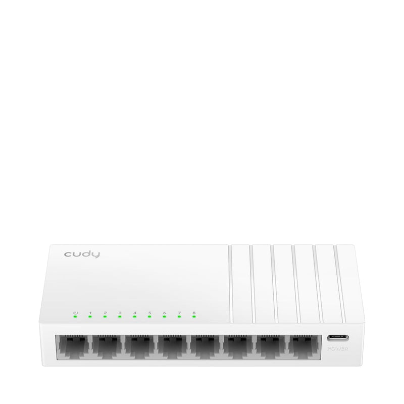 Cudy 8 Port Gigabit Unmanaged Ethernet Switch, USB-C Powered, GS108U | 8x GbE RJ45, Type-C powered via laptop/TV/power bank, 16 Gbps capacity, 170m Cat5e reach, white design, silent