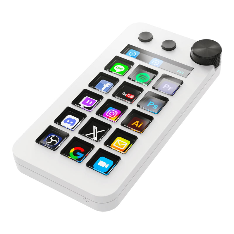 Streaming Deck,Macro pad/Calculator/Numeric Keypad Three Modes | 15 Customizable Macro Keys and LCD Bar,Large Dial,Workflow Controller,Compatible with Windows and Mac(N1 White)