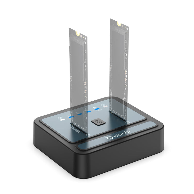 M.2 NVMe/SATA SSD Cloner, M.2 Duplicator 2-Bay Hard Drive Enclosure | Tool-Free 20Gbps USB3.2 Gen 2X2 Hard Drive Reader for NVMe SATA SSD Supports Offline Clone, UASP and Trim Gery