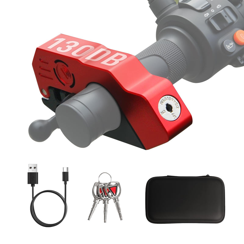 [AUSTRALIA] - Motorcycle Locks Anti Theft, 130DB Alarm Motorcycle Grip Brake Lock, Heavy Duty Handlebar Throttle Lock Waterproof Alarm System for Moped, Bike, Scooter, ATV (Red) Red 