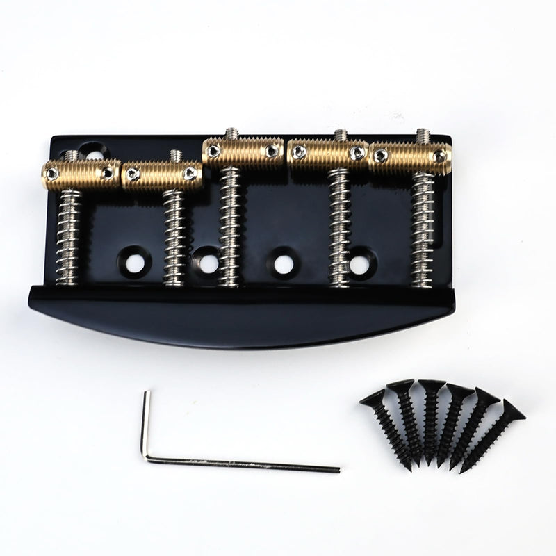 [AUSTRALIA] - 5 String Electric Bass Guitar Bridge Brass Saddles Stainless Steel Plate 19mm(3/4") Fixed Hardtail Bridge Compatible with Vintage style Jazz Precision Bass Bridge Replacement Parts Black 5 String 