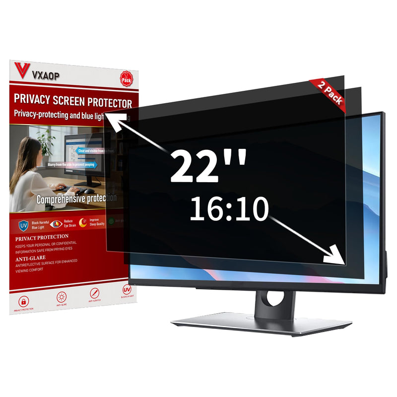 [2-Pack] 22 Inch Computer Privacy Screen Filter (16:10 Aspect Ratio) | Removable, Anti-Glare & Blue Light Filter, Compatible with HP, Dell, LG, ASUS, Acer, Samsung, Lenovo & ViewSonic Monitors 22.0 Inch