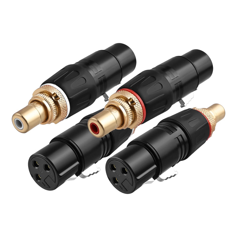24K Gold Plated XLR to RCA Adapter (4-Count) - XLR Female to RCA Female Hi-Fi Audio Converter, Zinc Alloy Shielded for Audiophiles, Home Studio & Pro Audio Setup 4 Count