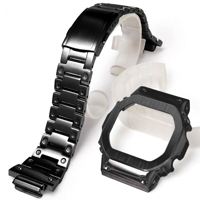 316L Stainless Steel Watch Band and Bezel Compatible with Casio GWM-5610 Watch Mod Kit Replacement black