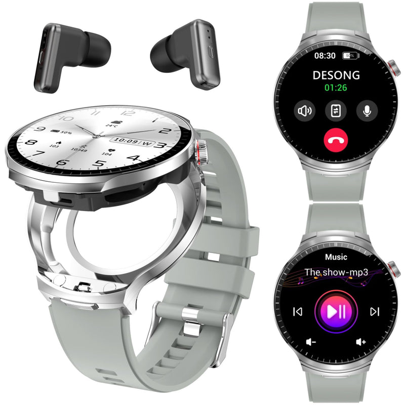Smart Watch with Earphones,1.85" HD Large Screen 2 in 1 Smartwatch,BT Call,110+ Sports Modes,Waterproof,Sleep Monitor Fitness Tracker Watch Compatible Android Phones and iPhone Silver