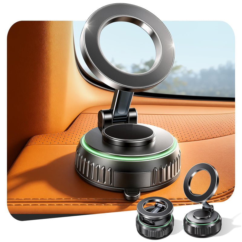 Rorhxia Car Phone Holder for Magsafe, [Enjoy Convenience, Flexibility, Stability], Foldable Vacuum Magnetic Phone Mount for Dashboard Windshield for Your Car Fit iPhone 17/16/15/14/13/12 Pro Max Dashboard/Windshield
