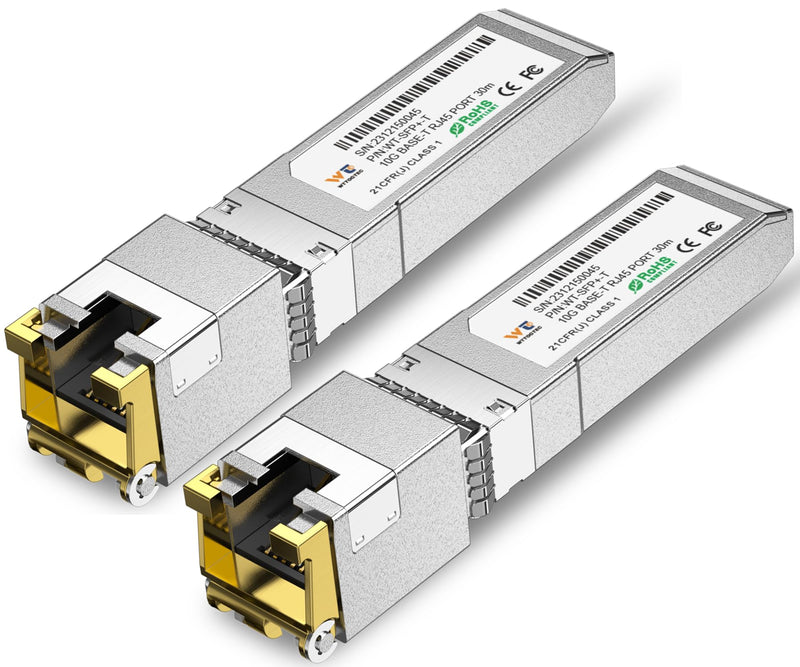 2Pack 10G SFP+ to RJ-45 Transceiver, 1.25/2.5/5/10G-T Copper SFP+ CAT6a Module, Auto-Negotiation, Up to 30m, for Cisco SFP-10G-T-S, Meraki, TP-Link, Mikrotik, Netgear and More