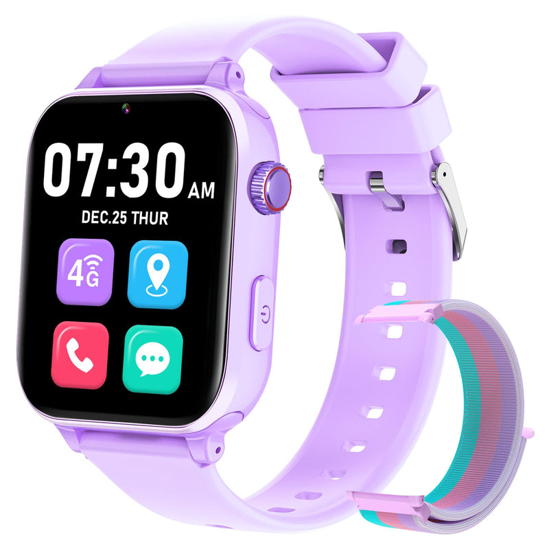 Kids Smartwatch for Boys Girls with GPS Tracker 4G LTE Calling & Real-Time Location Tracking, Kids Watch with Video Chat, Camera, Games, SOS Call Watch for Children Age 3-15 (Purple)