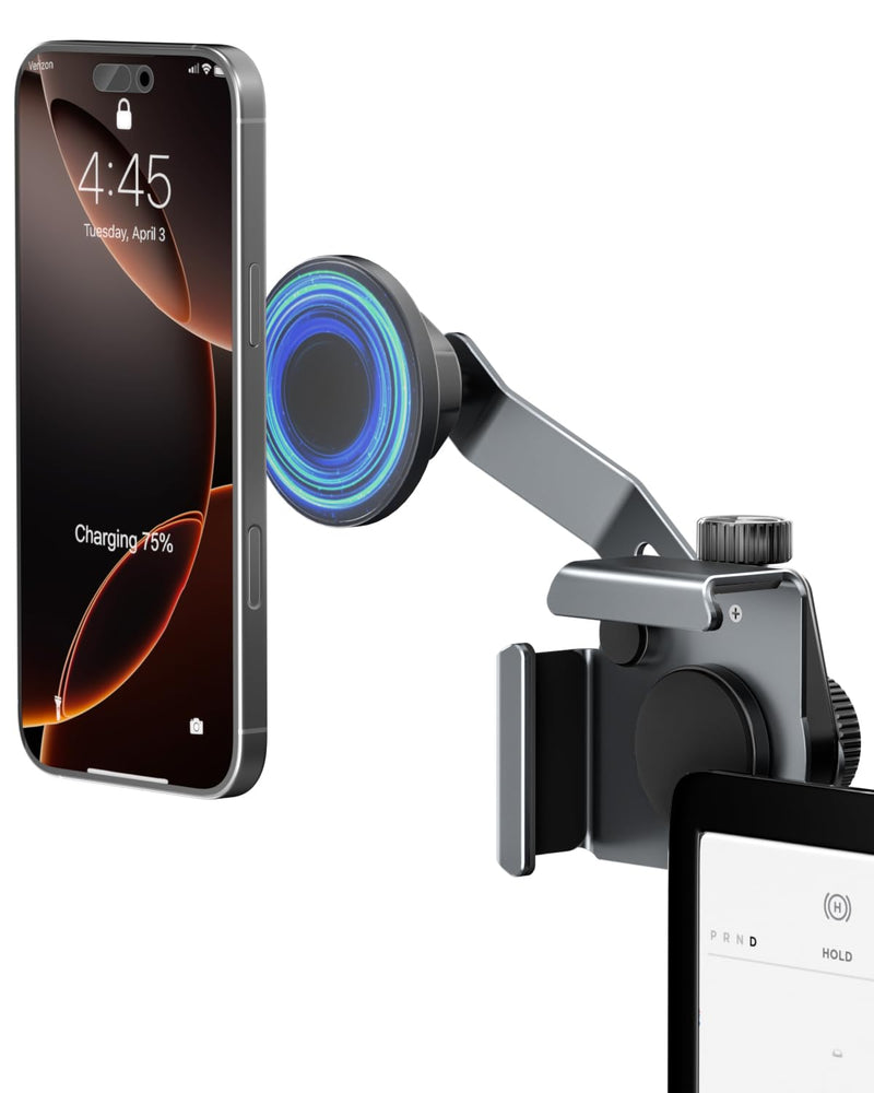 CloudValley Upgrade Phone Mount Car Holder for Tesla Model Y/3 | 【Extendable Metal Holder】 Design for MagSafe Car Accessories for iPhone, Magnetic Phone Holders, Strong Magnet for 3/Y/S/X Magnetic Mount-Black