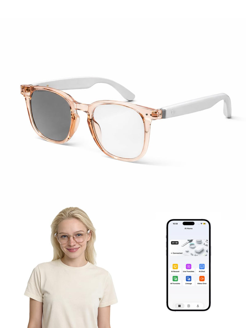 AI Translation Smart Glasses For Women, Color-Changing Lenses | Blue Light Blocking, Touch Control & Voice Assistant For Business, Travel & Meetings Gt52