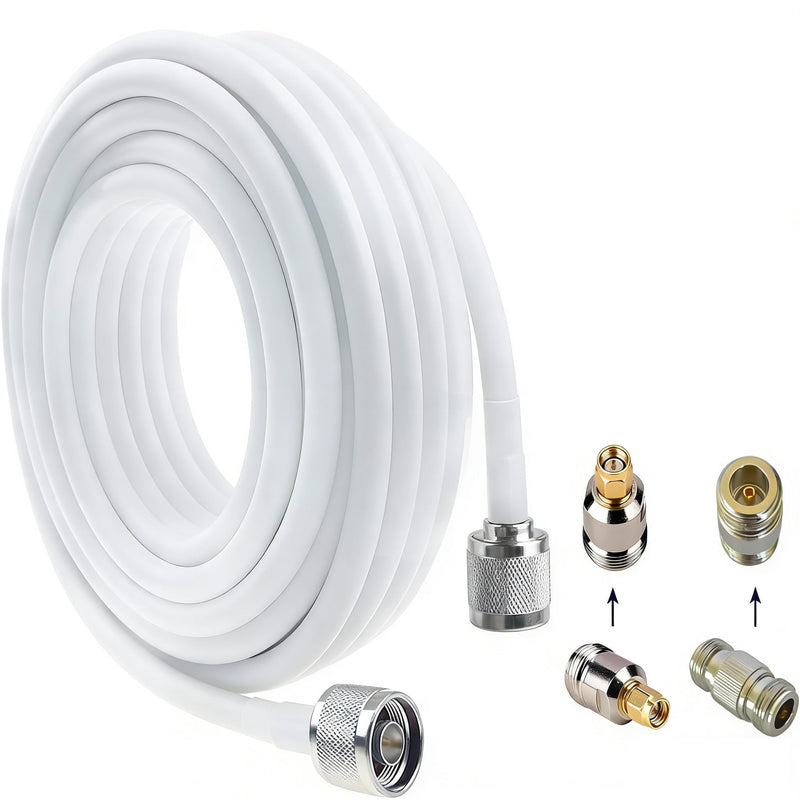 N Male to N Male Coaxial Cable 50ft - 3D-FB White | Includes N-N & N-SMA Adapters, High-Speed 50ohm Cable for Cell Phone Signal Booster, 4G LTE 5G Antenna 50FT(N-N)