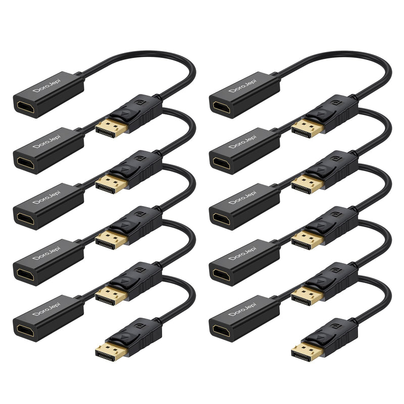 4K DisplayPort to HDMI Adapter 10 Pack, Display Port DP Male to HDMI Female Converter (Uni-Directional) Compatible with Laptop/Computer/AMD/NVIDIA, Monitor/HDTV/Projector black