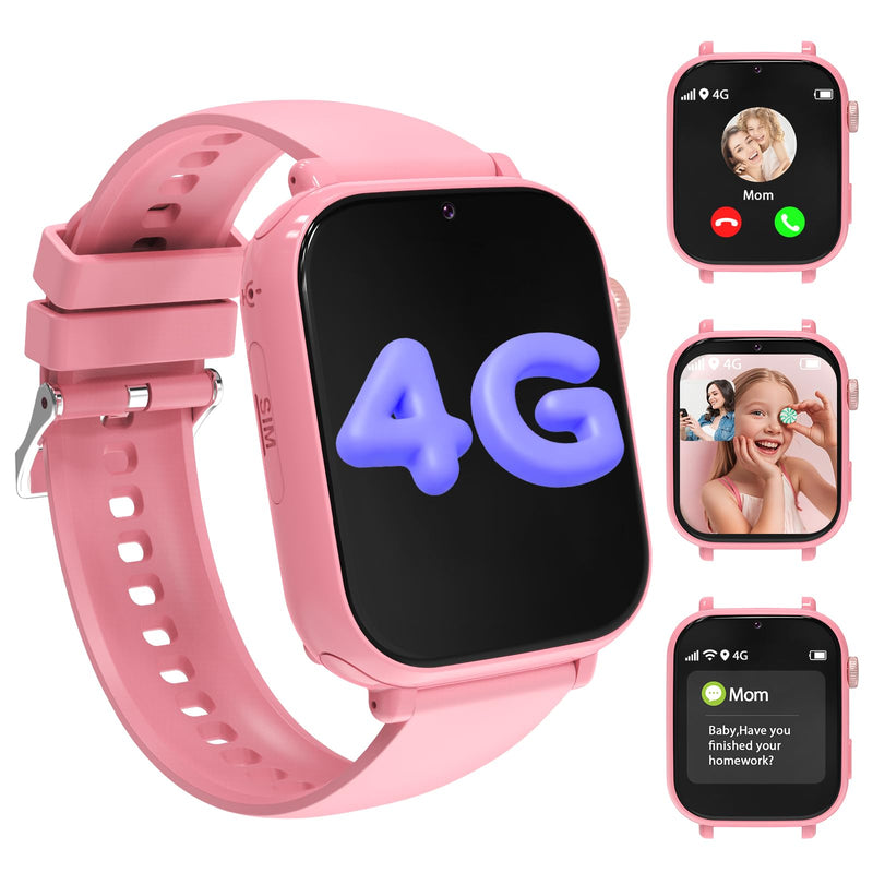 Kids smart Watch for Girls Boys 4g GPS Call Text-Smart Watch for Kids Game Camera Pedometer Alarm Clock Calculator-Kid Watches for Girls Boys 4-12 Ages Gifts Pink