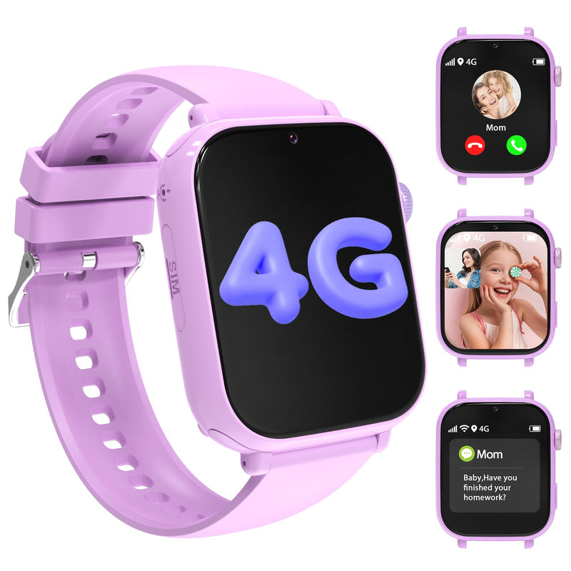 Kids smart Watches for Girls Boys 4g GPS Call Text-Smart Watch for Kids Game Camera Pedometer Alarm Clock Calculator-Kid Watches for Girls Boys 4-12 Age Gifts Purple
