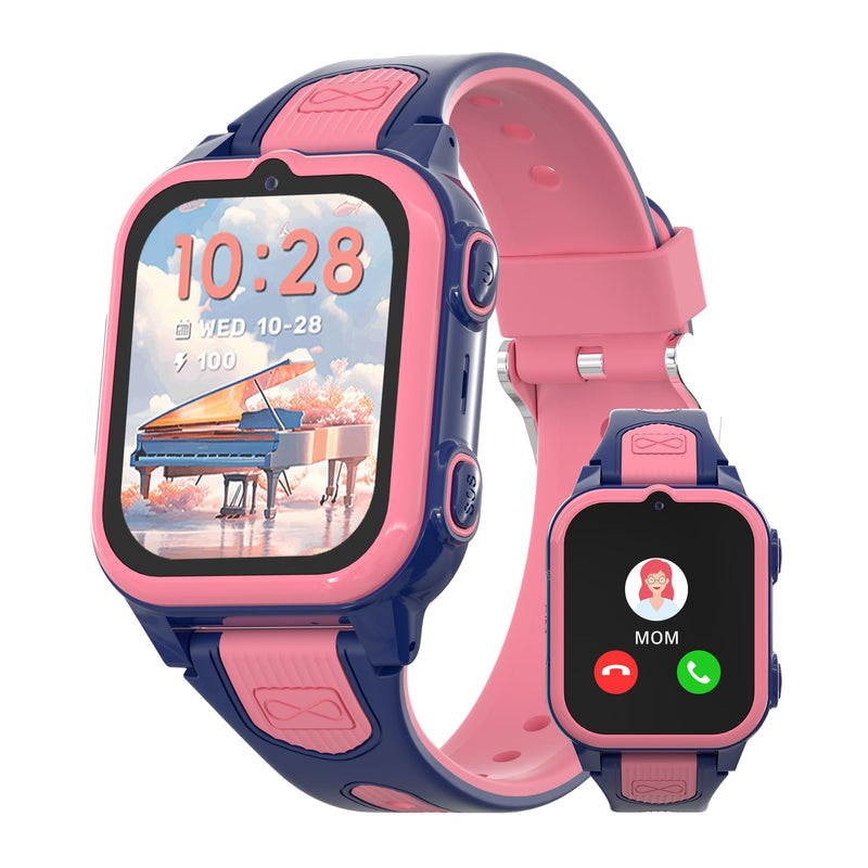 4G Kids Smart Watch with GPS Tracker Video Voice Calling Text Chat SOS Call, Waterproof Smartwatch Age 5-12, Wallpaper Store School Model Camera Pedometer Game Alarm Clock Stopwatch for Kid(Pink)