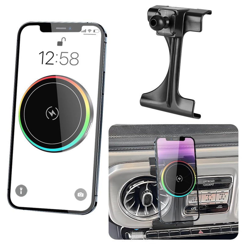 Car Magnetic Phone Mount for Mercedes Benz G-Class 2025 2026 G550 G580 G63 W463 G Wagon Auto Interior Accessories Best Cellphone Holder Fast 15W Wireless Charger Cell Phones Charging Stand for 2025 2026 Benz G-Class