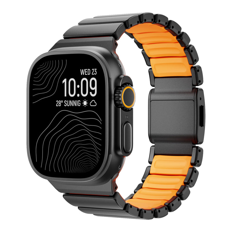 Magnetic Titanium Band Compatible with Apple Watch Ultra 3/2/1 Band 49mm 46mm 45mm 44mm 42mm, Luxury Silicone Dual-Layer Link Bracelet for iWatch Series 11 10 9 8 7 6 5 4 SE Men Women Black-Orange 49mm/46mm/45mm/44mm/42mm(Series 3)