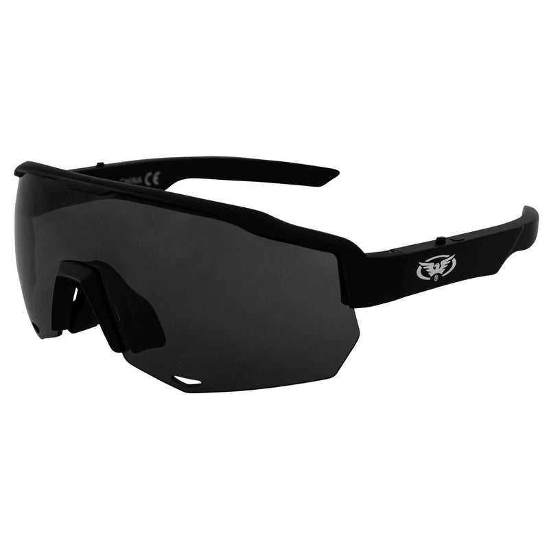 Global Vision Jam 1 Black Cycling Glasses Wireless Bluetooth Safety Glasses ANSI Z87.1 Hands-Free Calls & Music W/Hard Case Smoke