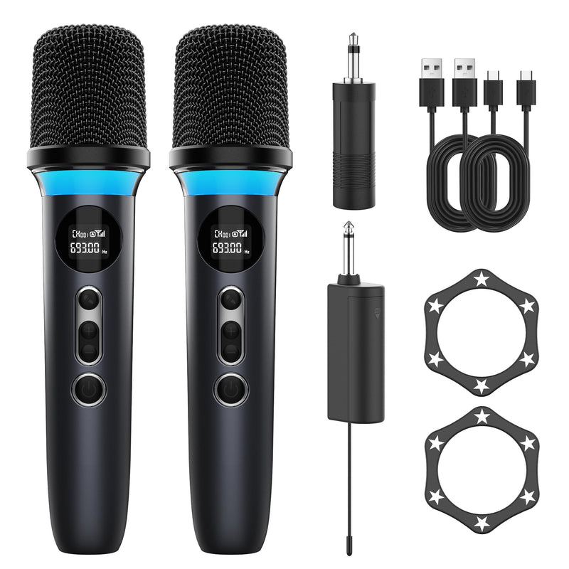 [AUSTRALIA] - Wireless Microphone, One-Touch Mute & Dynamic RGB Lighting, Professional-Grade Dual Handheld Dynamic Microphone, 200-Foot Ultra-Long Range & 40-Hour Battery Life. for Singing and Family Gatherings. Black-Red 