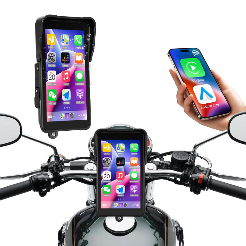 Motorcycle Carplay Screen GPS Navigation System with Wireless Carplay and Android Auto, 5 Inch Portrait Car Play for Moto Waterproof Siri G00gle Assistant P2-5 inch