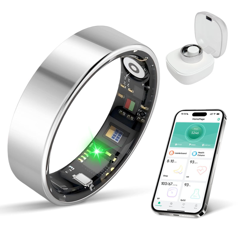 BIEMHA Smart Ring for Women & Men, Health Tracker with Sleep，Exercise Monitoring, iOS&Android Compatible, IP68 Waterproof, No Subscription, 5-Day Battery (Silver, 12)